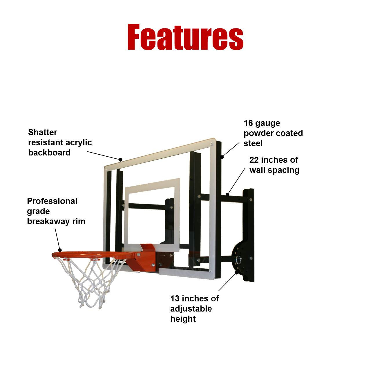 RAMGOAL Wall Mounted Mini Basketball Hoop Full Court